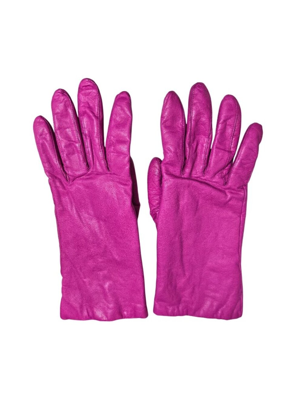 Vintage Aris Womens Fushia Pink Leather Gloves With 100% Cashmere Lining Size 8